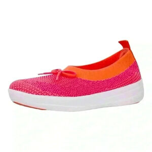 FitFlop Uberknit Women's Bow Flats, Coral/Fuchsia, Slip On Comfort Sneakers US 5